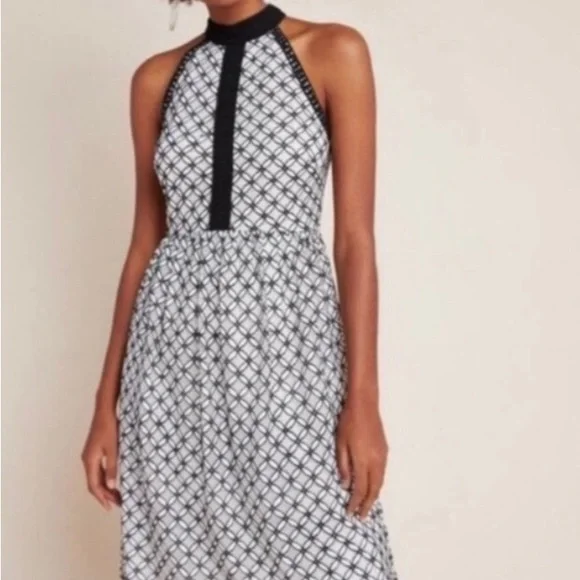 Anthropologie Eri‎ + Ali NWT Black and White High Neck Ninetta Lace Dress - Picture 3 of 6